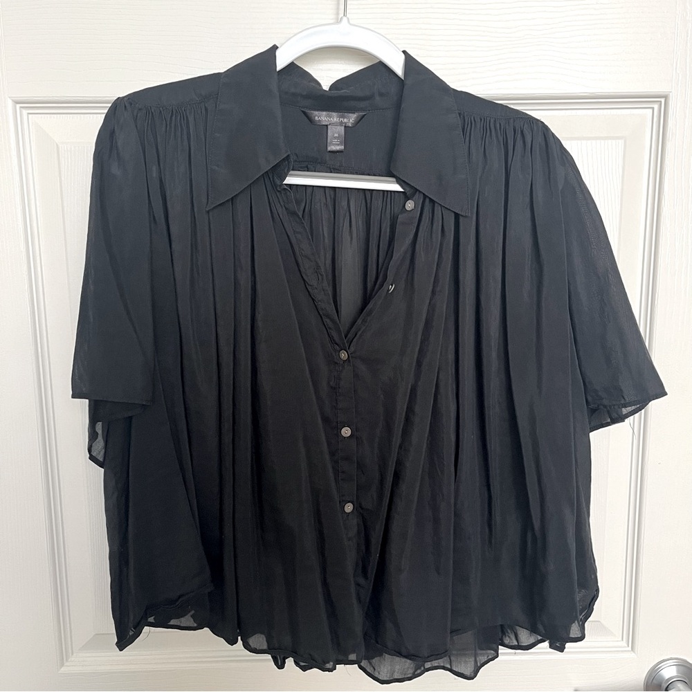 Banana Republic Rosalie Cotton Silk Blend Shortsleeve Black Loose Shirt